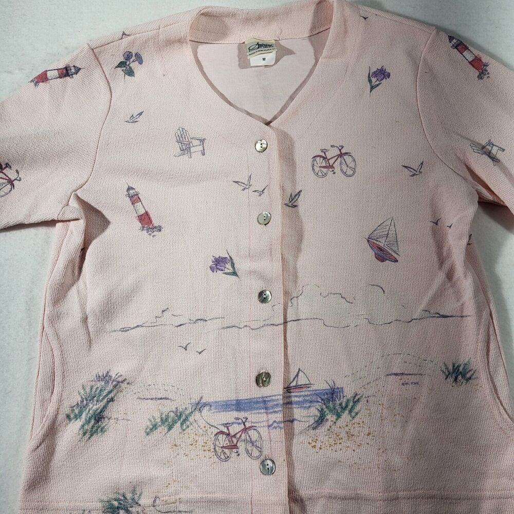 1990s Vintage Women's Artisans Designs Pink Outdoor  Sweater Cardigan Beach